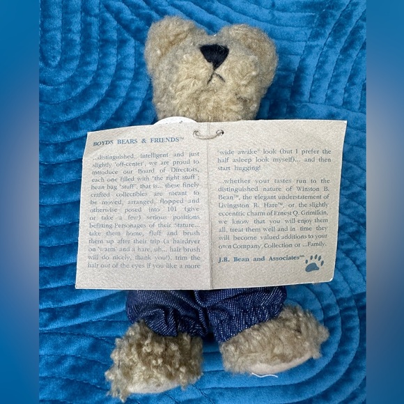Boyds Bears Huck Chenille Blue Overalls Huck Retired Investment Collectibles - Picture 5 of 7